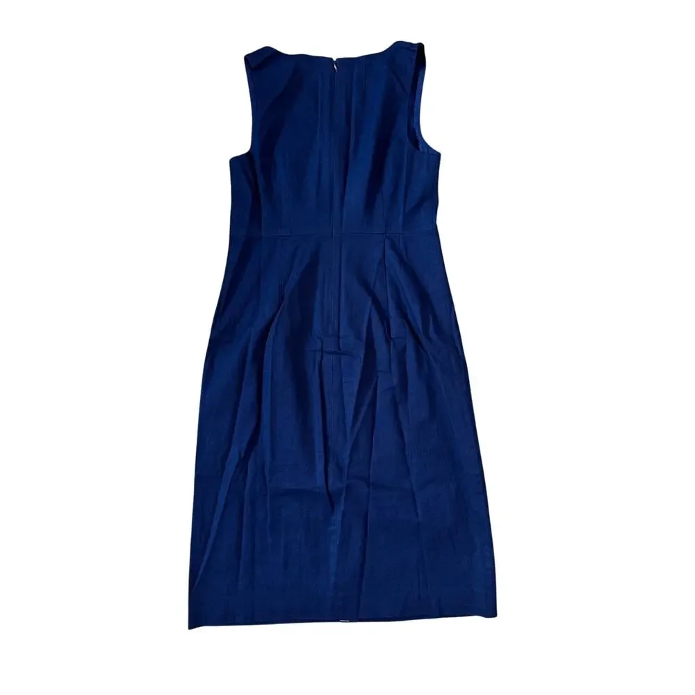 J.Crew Linen Cotton Blend Button Front Old Money Midi Dress Blue 6